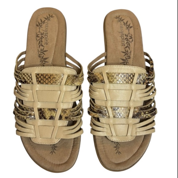 Easy Spirit Ellis Beige and Brown Snakeskin Leather Slip On Sandals Size 7.5 - Picture 2 of 13